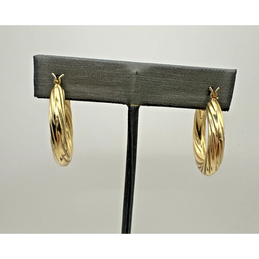 Vtg 14K Yellow Gold GCJ George Carter Jessop Hoop Earrings Twisted 1980's Era